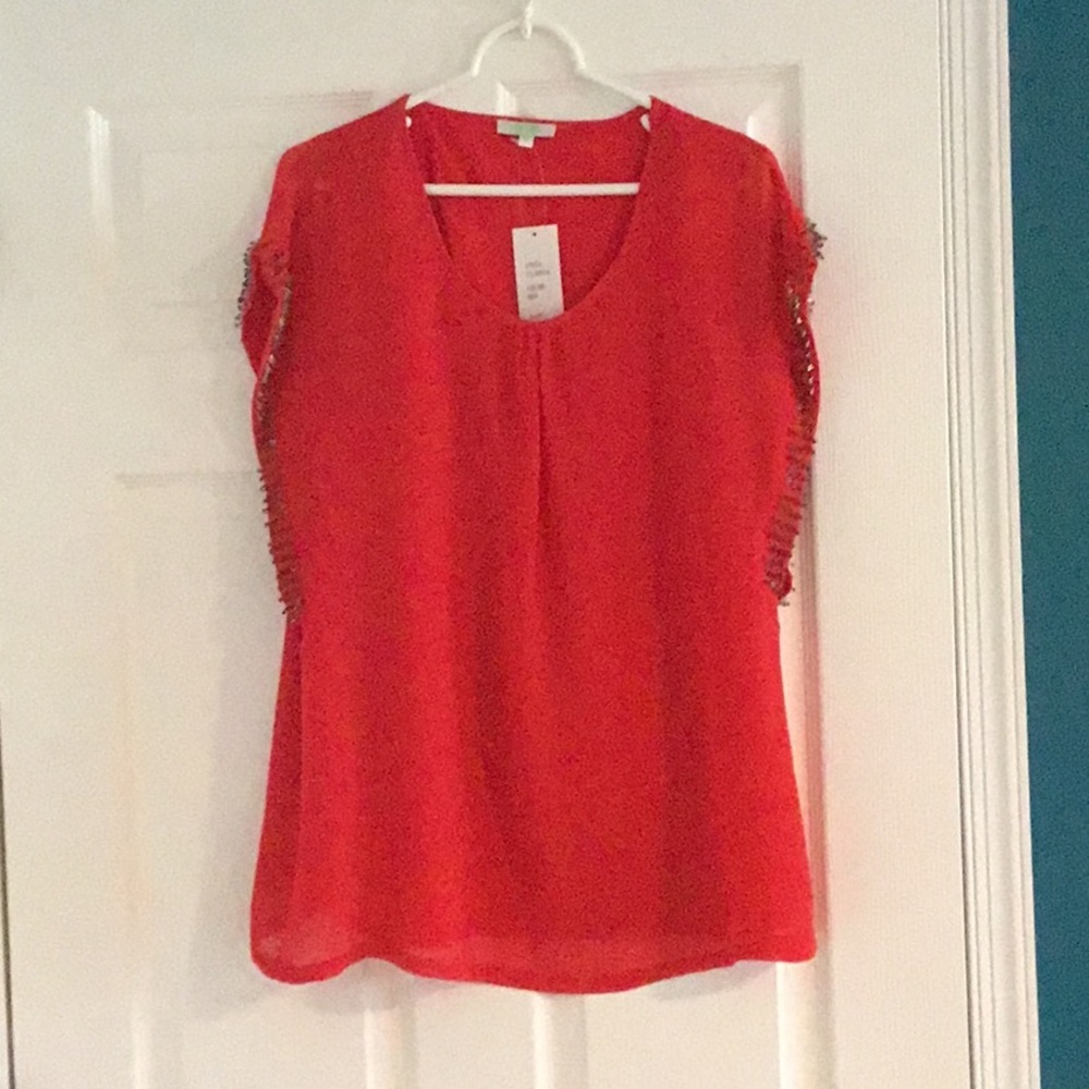 NWT Jade red short sleeve top with embellishment on the sleeves